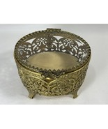 Hollywood Regency Beveled Glass Brass Ornate Floral Design Trinket Jewel... - $29.70