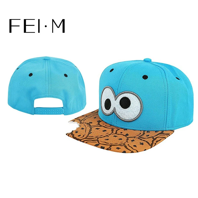 FEI M Fashion  Difuzed Cap Cartoon Big Eyes Cookie Bite Blue Snapback Hat Adults - £11.88 GBP