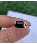 Customized 18K Solid Rose Gold Natural Icy Black Jadeite Jade Ring with ... - $467.04 CAD+