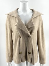 Talbots Cardigan Sweater Sz XL Beige Tan Double Breasted Cotton Wool Ble... - $44.55