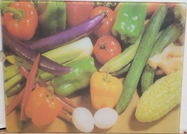 Extra Long Glass Cutting Board (12&quot;x16&quot;) EGGS &amp; VEGETABLES,PEPPERS,TOMAT... - $12.86