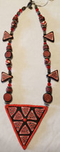 Used Handmade Polymer Clay Millefiori Red Triangle Design Necklace - £7.74 GBP
