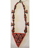 Used Handmade Polymer Clay Millefiori Red Triangle Design Necklace - £7.74 GBP