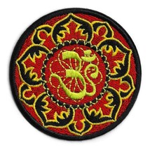 Ohm Lotus Iron On Patch 3&quot; Aum Om Hippie Yoga Hindu Peace Embroidered Applique - £3.95 GBP