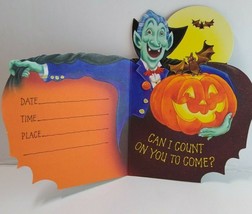 Halloween Dracula Vampire Bat Greeting Card Vintage Party Invite Hallmark Unused - $9.03