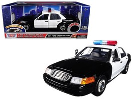 2001 Ford Crown Victoria Police Car Plain Black & White with Flashing Light Bar - $88.06
