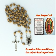 Olive Wood Rosary JERUSALEM Necklace Oval Catholic Virgen De Guadalupe México - £10.89 GBP