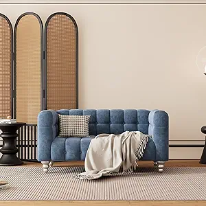 Merax, Blue 63&quot; Modern Dutch Fluff Comfortable Upholstered Sofa Loveseat... - $963.99