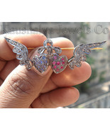 Victorian 1.02ct Rose Cut Diamond Ruby Blue Sapphire Winged Fantastic Br... - £441.42 GBP
