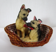 Pair of German Shepherds Pups with a Flashlight in a Basket Figurine - $11.87