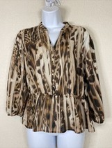 NY&amp;C Womens Size S Animal Print V-neck Button Up Shirt 3/4 Sleeve Cinched Waist - £7.61 GBP