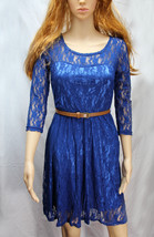 Unomatch Women Sheer Lace Designed Neck Dress Blue - £23.62 GBP