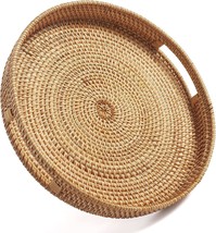  Coffee Table Tray Round Rattan Ottoman Tray Woven Serving Trays with Handles - £24.12 GBP