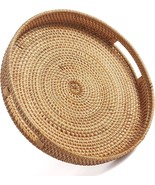  Coffee Table Tray Round Rattan Ottoman Tray Woven Serving Trays with Ha... - £23.63 GBP