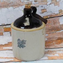 Western Stoneware Crock Jug Whiskey Original Cork with leather Strap Wooden Hand - £96.69 GBP