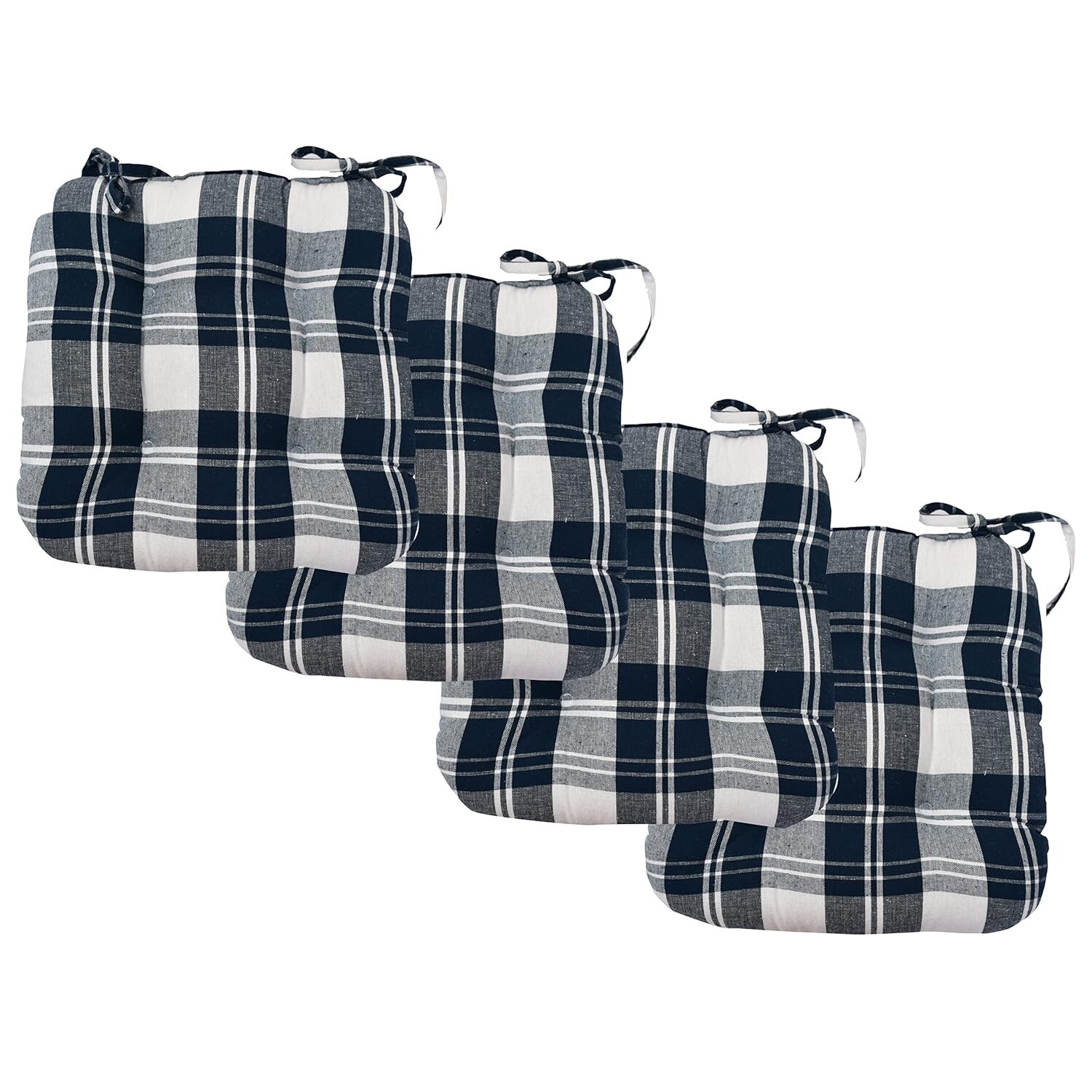 4 Pack Soft Chair Seat Pads Seat Cushion Pillows Madison Blue White Plaid Item image 4