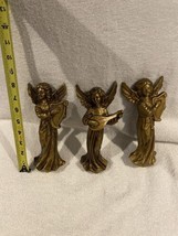 Vintage Set Of 3 Plaster Angels Figurines Playing A Harp &amp; Mandolins - Orchestra - £15.94 GBP