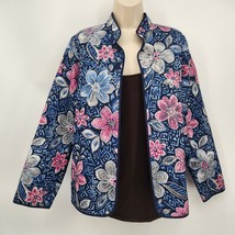 Alfred Dunner Quilted Open Jacket Women&#39;s Size 10 Blue Pink Floral - £17.31 GBP