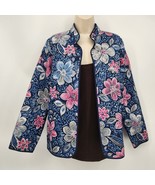 Alfred Dunner Quilted Open Jacket Women&#39;s Size 10 Blue Pink Floral - £17.32 GBP
