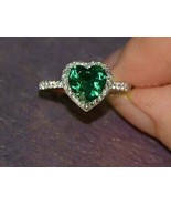 14k White Gold Plated 2.40Ct HEART  Simulated  Emerald  Engagement Ring ... - £116.76 GBP