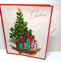 Christmas Greeting Card Gifts Diecut Foldout Mid Century Holiday Holly R... - $21.85