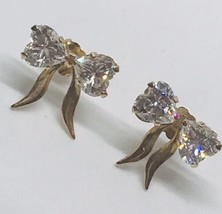 10K Yellow Gold Earrings Heart Bow Tie  Earrings 1.2 Grams - £97.78 GBP