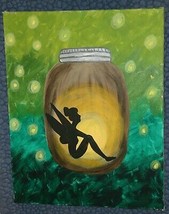 Catching Fairies Original Art Painting Tinker Bell Fairy Mason Jar Lightning Bug - £36.53 GBP