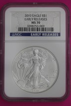 2010 MS 70 Silver Eagle Coin 1 OZ .999 NGC Certified Graded Authentic Slab 553 - $1,415.13 MXN