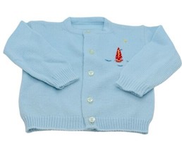 VTG Baby Boy&#39;s Blue Nautical Theme Cardigan Sweater Sailboat *See Measur... - $13.96