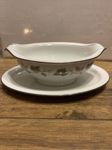 Vintage Noritake China 6449 Vineyard Gravy Boat Attached Underplate No Chips - £16.16 GBP