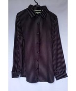 Long Sleeve Button Down Collar Formal Casual Striped Loose Blouse Shirt Top - £34.79 GBP