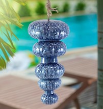 Ceramic Cobalt Blue Nautical Stylized Jellyfish And Sea Urchin Mobile Wind Chime - £20.29 GBP