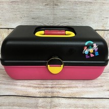 VTG Caboodles Make Up Carrying Case #2620 2-Tiered Mirrored Black Pink Yellow - £27.89 GBP