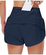 Women’s High Waisted Running Shorts Quick Dry Layer Navy Blue Women’s Si... - $29.77 CAD