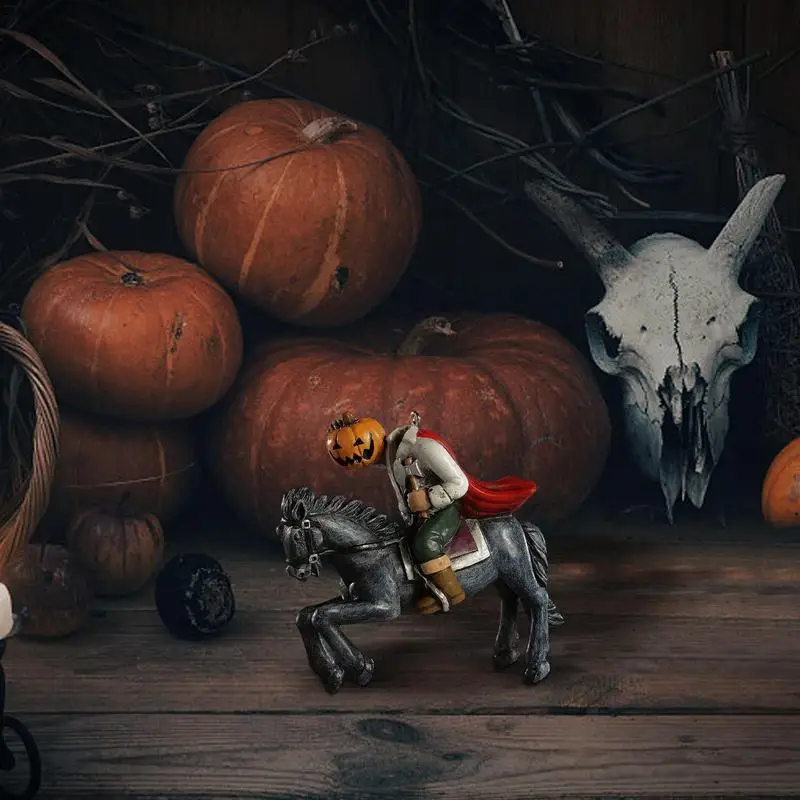 Headless Horseman Figure Halloween Resin Craft Horror Desk Ornament Pumpkin - £18.77 GBP