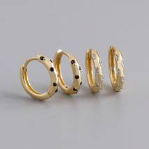 Simple Pave White Black CZ 18k Yellow Gold Plated Huggie Hoop Women&#39;s Earrings - £36.08 GBP