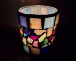 Vintage Handmade Mosaic Stained Glass Votive Candle Holder Multi-Color 3... - $14.80
