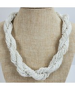 Vintage Tribal Native Glass Seed Bead White Rope Style STATEMENT Necklac... - $16.83