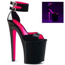 PLEASER Sexy 7&quot; Heel Black &amp; Neon Pink UV Reactive Platform Ankle Cuff Shoes - £64.10 GBP