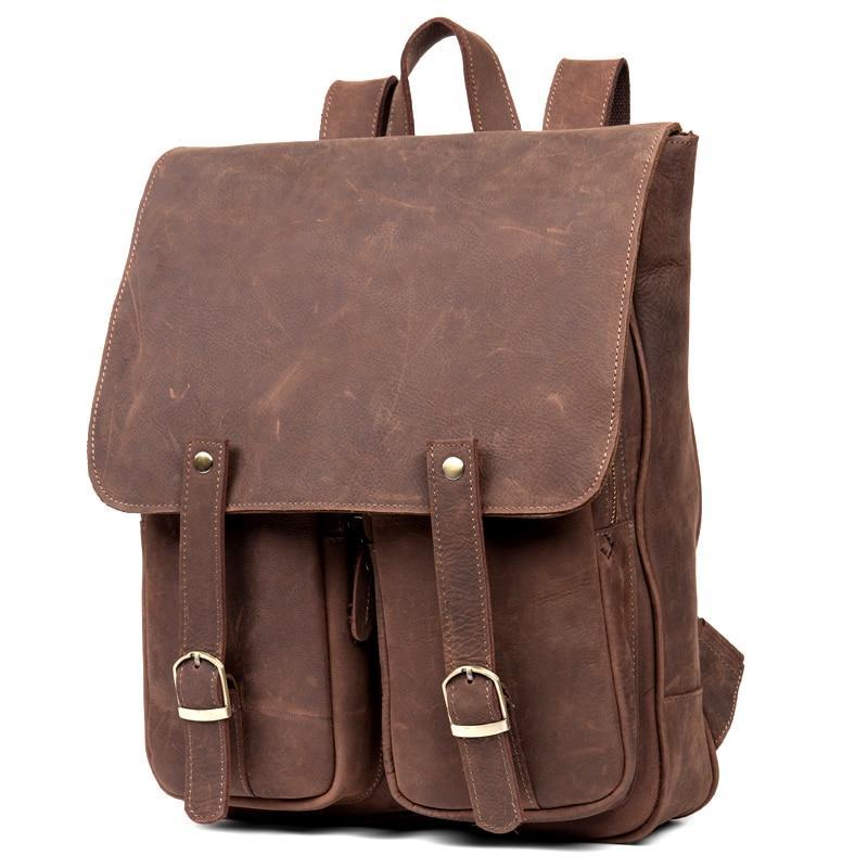 Primary image for Genuine Leather Backpacks Men Travel Bag University Student School Book Bag