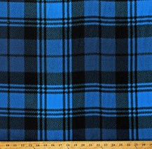 Fleece Plaid Blue and Black Squares Fleece Fabric Print by the Yard A511.44 - £8.74 GBP