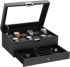 Bewishome Watch Box Organizer With Valet Drawer - Real Glass Top,, Black Ssh02C - $51.99