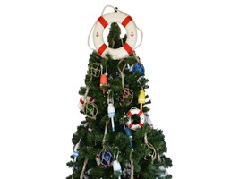 [Pack Of 2] White Anchor Lifering with Red Bands Christmas Tree Topper Decora... - £57.30 GBP
