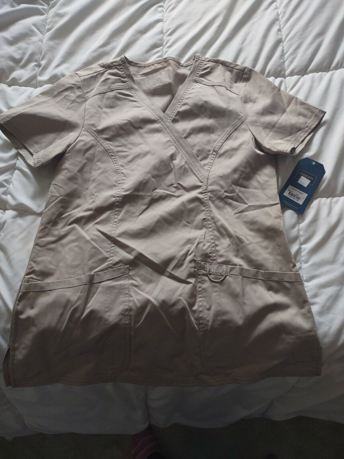 Primary image for Cherokee Khaki Size Small Women's Nursing Scrubs Shirt-Brand New-SHIPS N 24 HRS