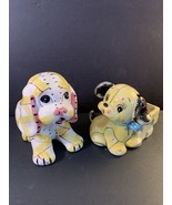 2-Vintage Matching Shafford Patchwork Yellow Puppy Planters Japan - $20.00