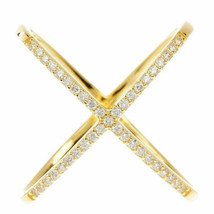 0.50Ct Round Cut Moissanite 14K Gold Plated Criss Cross Design Ring Promise Band - £87.28 GBP