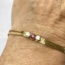 Amethyst Rhinestone Double S-Bracelet 3-Stone Gold Plate Safety Clasp 7 1/2 Inch - £15.26 GBP
