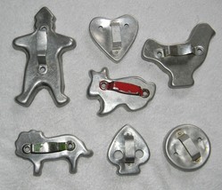 7 VTG Aluminum Cookie Cutters Chicken Heart Lion Gingerbread Man Spade Round - £16.98 GBP