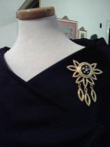 Vintage Goldtone Pin Brooch Open Flower Black Center W/ Dangling Open Petals - $32.00