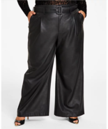 Nina Parker Women&#39;s Black Faux-Leather Formal Wide-Leg Pants Size 28W - $31.60 CAD